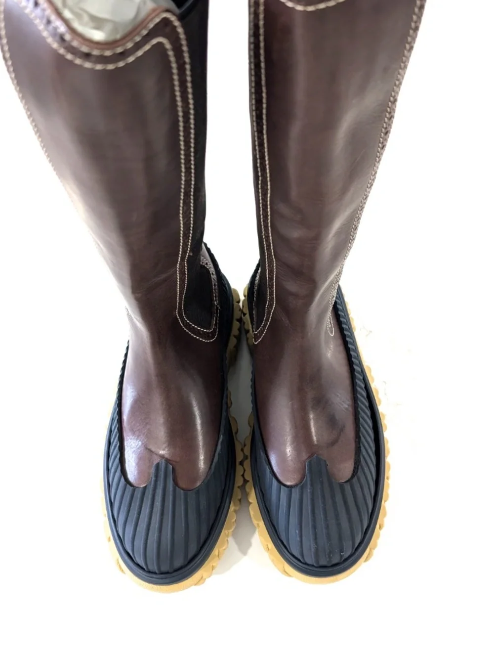 THOM BROWNE Knee High Chelsea Duck Boots Brown Leather Rubber Sole SIZE 9